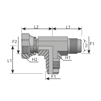 Тройник ориентиране, гайка в страни, резба JIC 37°, конус 74°